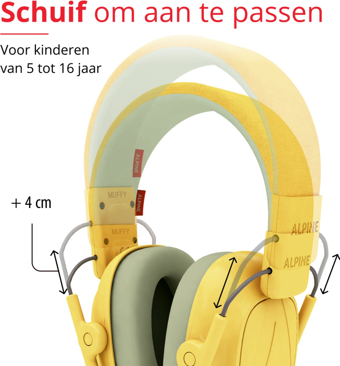 Alpine Muffy Kids Gehoorbescherming Kinderen 25 dB (5–16 Jaar) - Verstelbare Oorkappen voor Focus, School & Evenementen - Comfortabele & Opvouwbare Oorbeschermers - Geel – foto 4