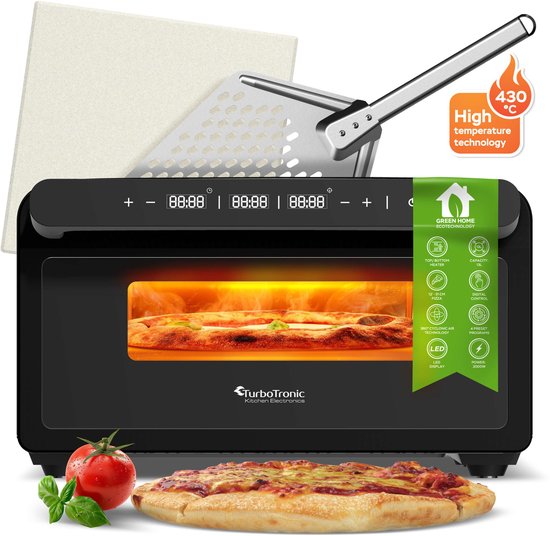 TurboTronic PO15 Elektrische Pizza Oven – Slimme Pizzaoven tot 400 °C – Zwart