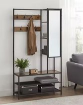Varnox Kapstok - Kledingrek - Kledingstandaard - Garderobekast - Kleerhanger - Garderoberek - Gangmeubel - Kapstok Staande kapstok - Vestiairemeubel - Kast - Rek - Planken - 7 Haken - Spiegel - Schoenen rek - Hout en metaal - Bruin/Zwart