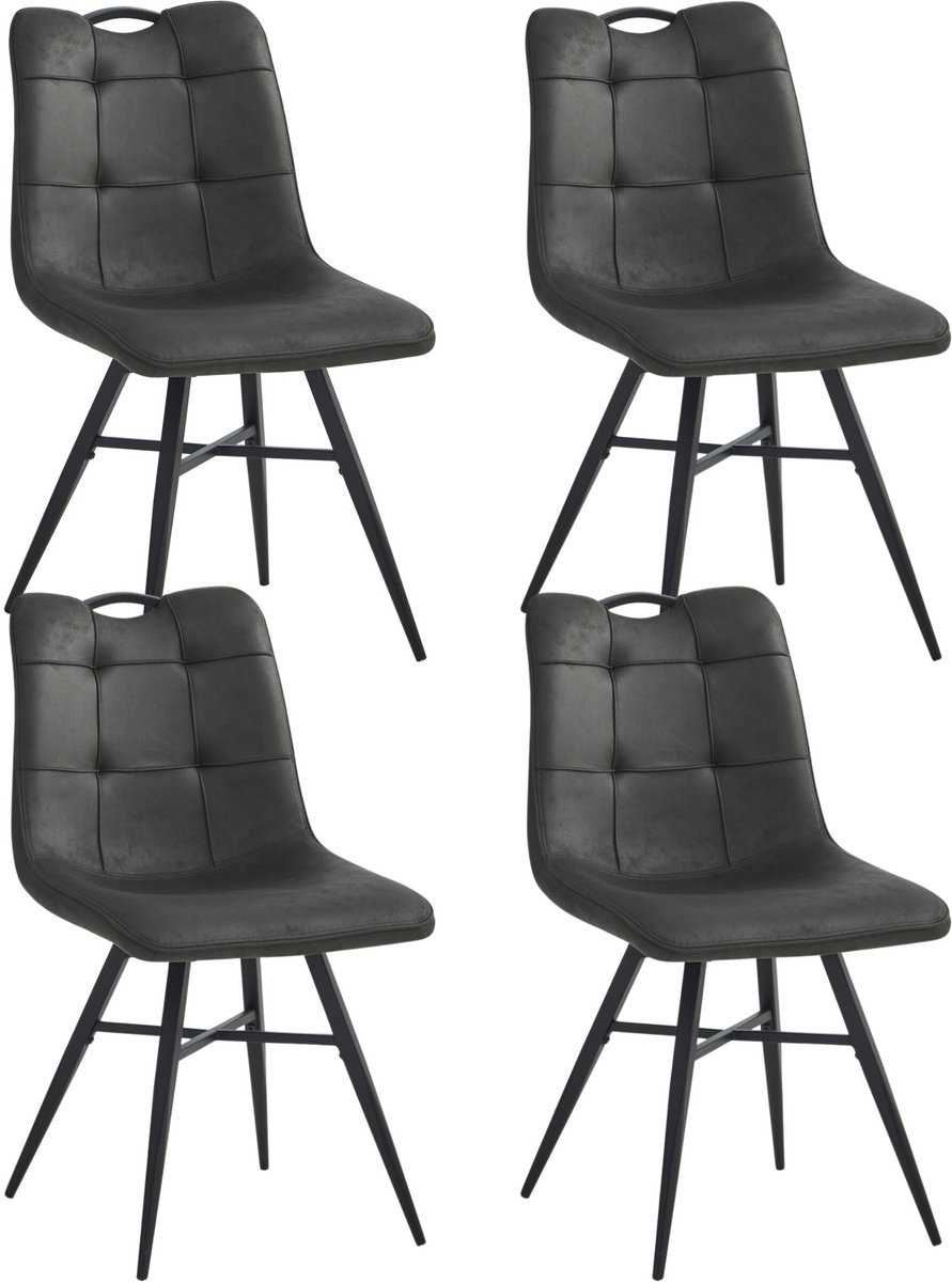 Colenis® - Bloq Eetkamerstoel - Set Van 4 - Antraciet - Microfiber Stof - Industrieel - Comfortabele Stoel voor Eetkamer of Keuken