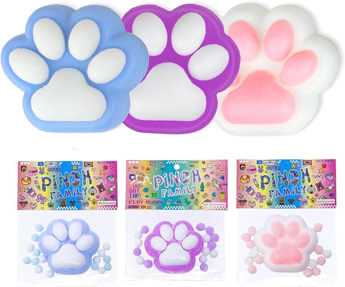 Happy Trendz® Squishy 4 stuks Cat Paws anti-stress kattenpoot squishy speelgoed voor kinderen en volwassenen (4 Stuks) mix kleuren geleverd