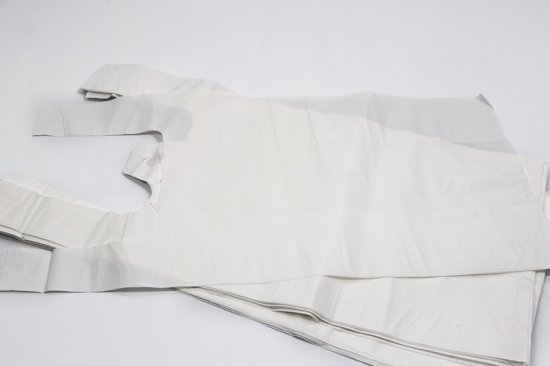 Witte Plastic Draagtassen Met Handvatten – 13x19x23 Inch – 100 Stuks, 18GSM – Heavy Duty, Recyclebaar – Ideaal Voor Boodschappen, Afhaal En Opslag