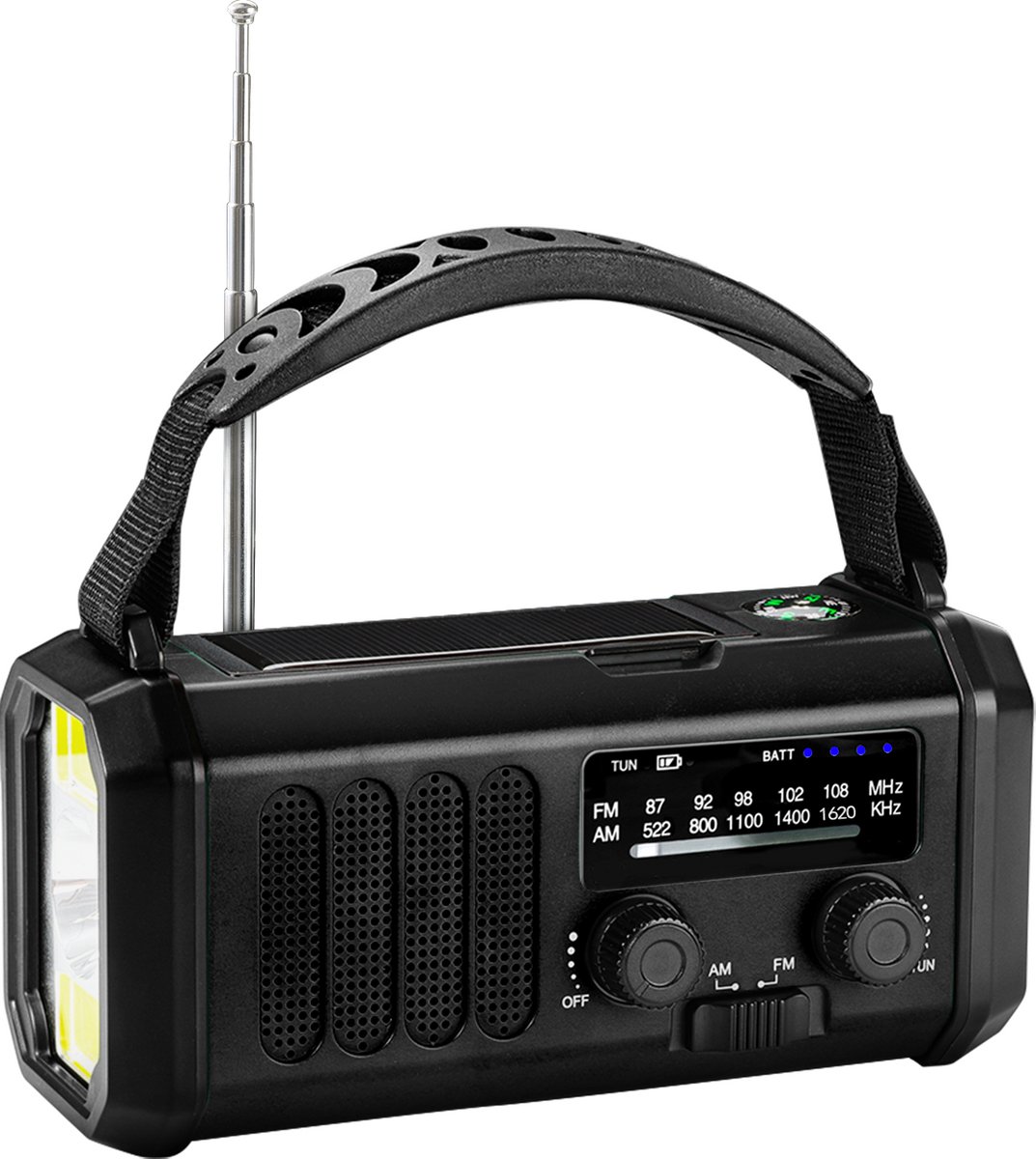 P-Repair - Noodradio - Opwindbare radio - Solar Opwindbaar - Powerbank Zonne-energie - 20.000mAh - Met zaklamp - USB oplader - USB-C oplader - Zwart – foto 2
