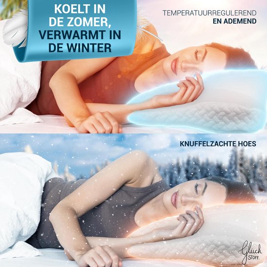 Oreiller orthopédique Glückstoff pour douleurs cervicales avec mousse à mémoire de forme - Oreiller ergonomique hypoallergénique, pour dormir et soulager les douleurs dorsales, adapté à tous les types de sommeil, y compris le sac en jute