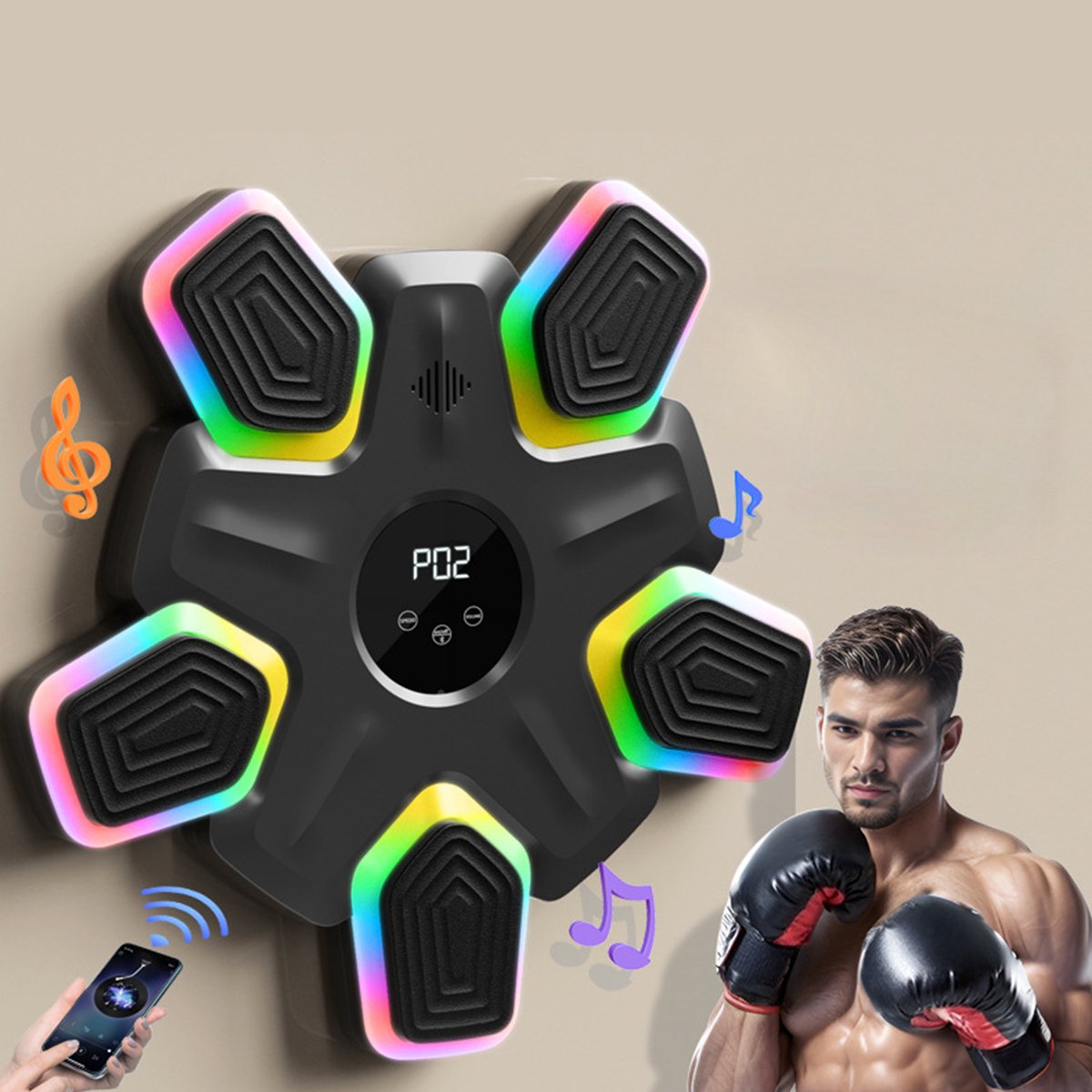 Muziekboksmachine, 2025 Nieuwe Slimme Muurboksmachine - Bluetooth Met Bokshandschoenen Voor Volwassenen En Kinderen 9 Snelheden En Aftelmodus Myi