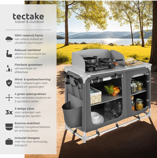 Tectake® - Campingkeuken 116x52x107cm - Zwart