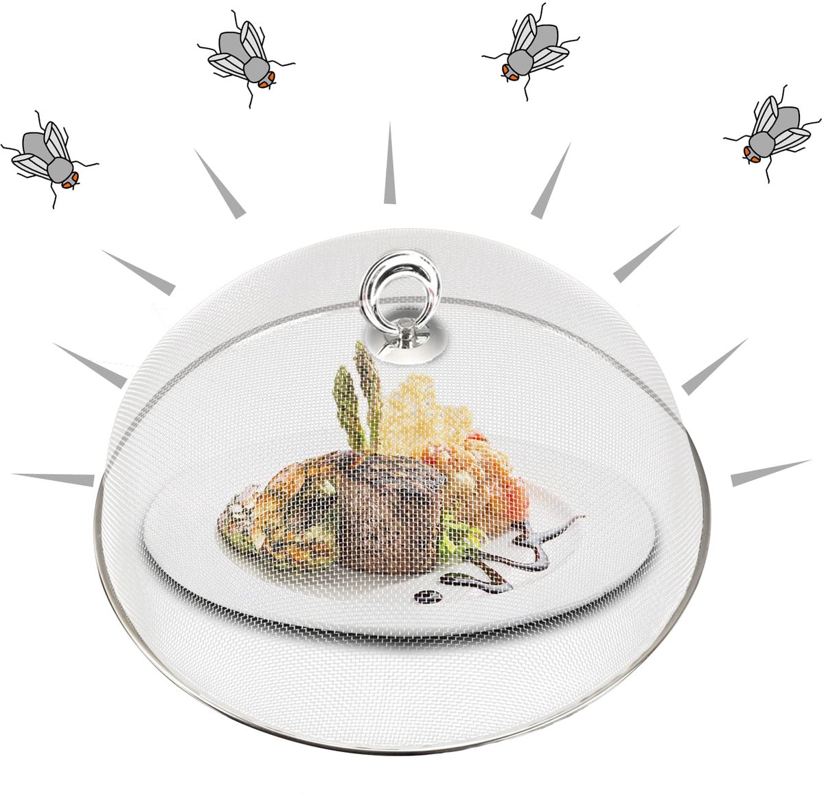 Ibenzoa® Vliegbeschermende Eten Afdekhoes van Roestvrij Staal voor Binnen en Buiten