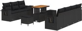 vidaXL - 10-delige - tuinset - met - kussens - Black - Poly - Rattan - Acacia