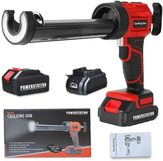 Pistolet à calfeutrer électrique Powerstation sur batterie - Pistolet à calfeutrer - Pistolet à colle - Contrôle de vitesse variable - Avec batterie - Autonomie de 4h - Avec manuel néerlandais - Sans fil - Calfeutrage - Jointoiement - Scellement.