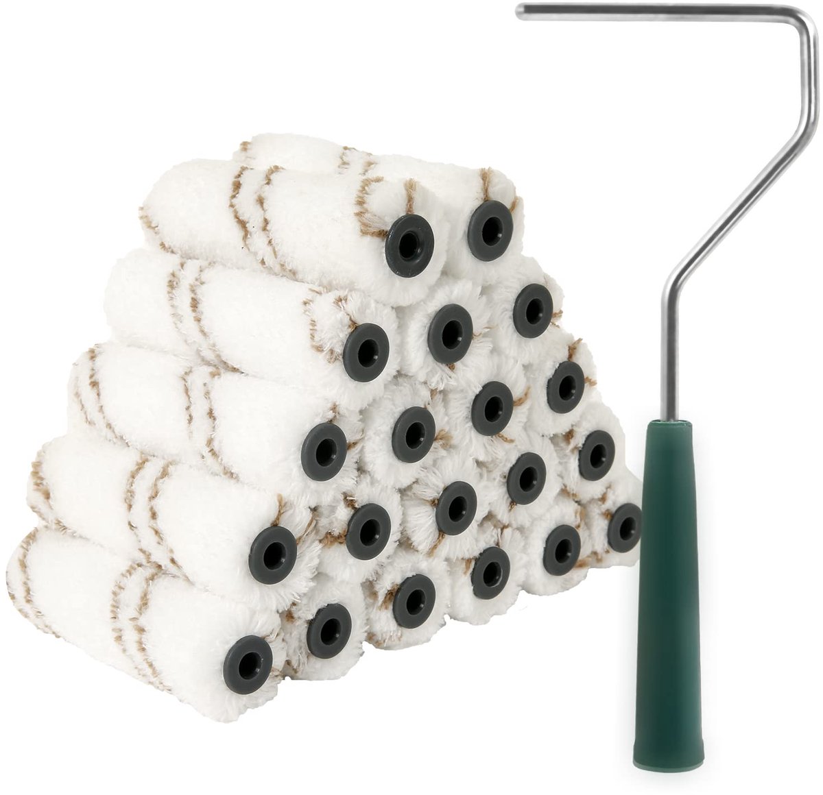 Ibenzoa® Hoogwaardige Microvezel Verfrollerset voor Perfecte Afwerking van Kleine Oppervlakken, 21-delige Set Inclusief Beugel
