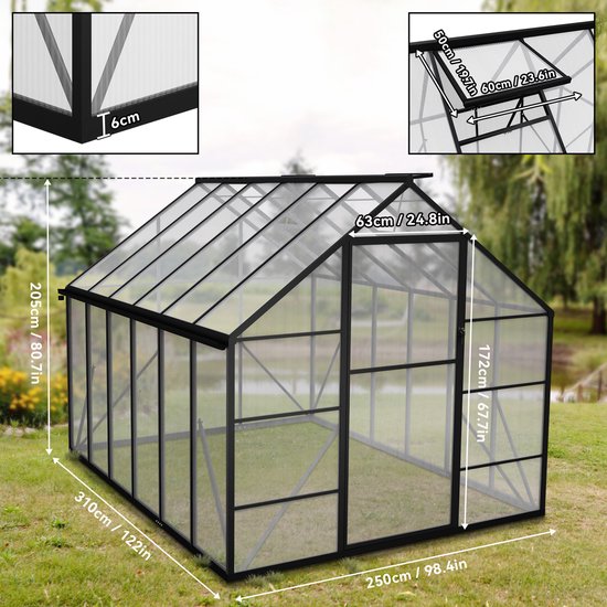 Gardebruk Aluminium Tuinkas 4,75m² 250x190cm incl. 2 Dakramen Broeikas Kas Kweekkas Plantenhuis Kweken 7,63m³ Gardebruk Aluminium Tuinkas 4,75m² 250x190cm incl. 2 Dakramen Broeikas Kas Kweekkas Plantenhuis Kweken 7,63m³