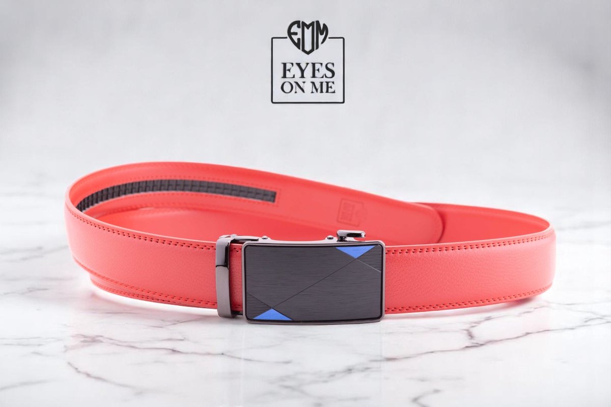 Rode lederen riem zonder gaatjes met automatische gesp voor heren ( model N300 )