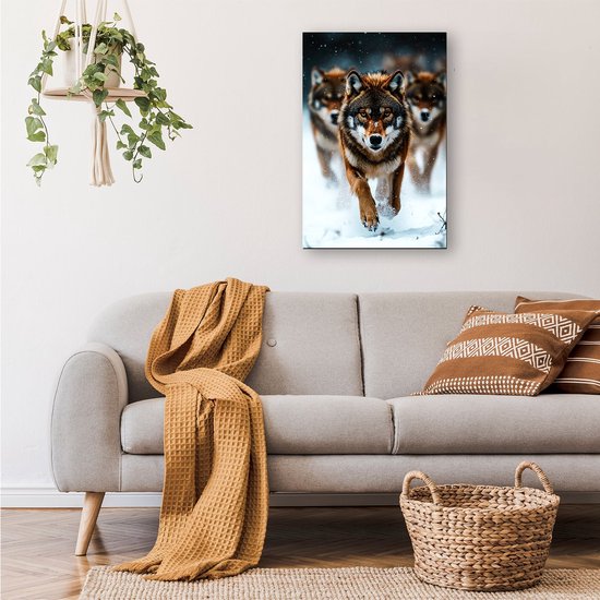 Wolven in besneeuwd landschap - Wolf posters - Muurdecoratie wolven - Hyperrealisme - Posters aan de muur - Wandkunst posters - poster 40x60 cm
