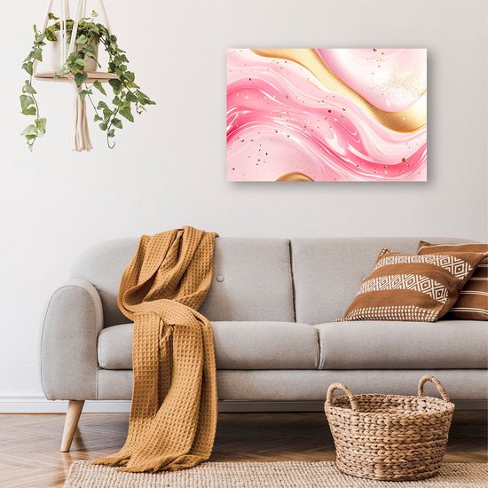 Roze-goud abstract design - Abstract poster - Poster golven - Abstracte kunst - Vintage posters - Posters voor thuis - Poster 90x60 cm