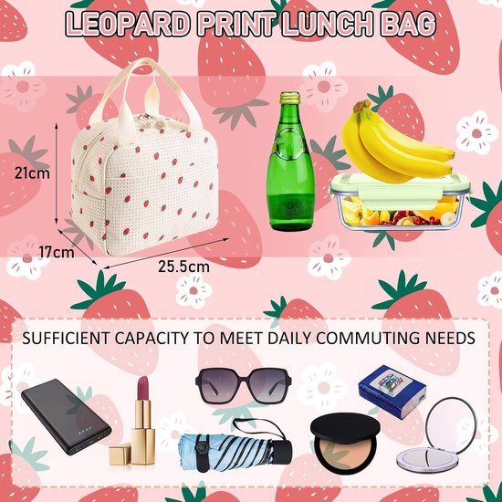 Geïsoleerde lunchtas voor meisjes - kinderlunchtas - schoollunchtas - lunchbox opbergtas - kantoormedewerker - geïsoleerde lunchbox - voor werk - school en buiten (beige) van Merkloos — afbeelding 2
