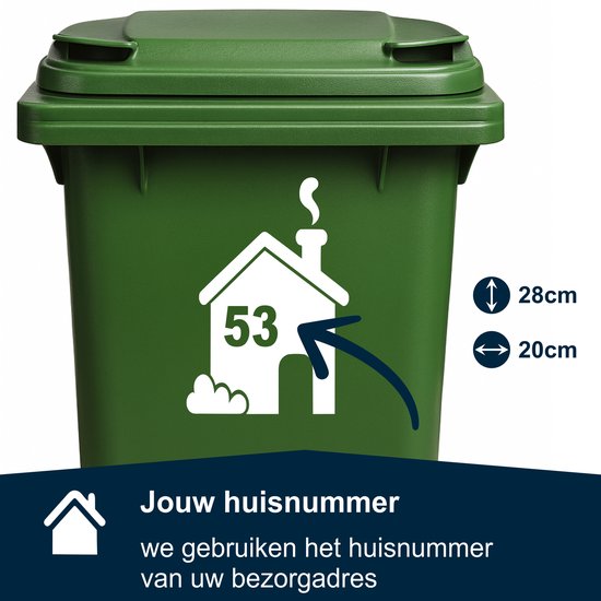 Kliko poubelle maison | Autocollant de conteneur | Avec votre eigen numéro de maison