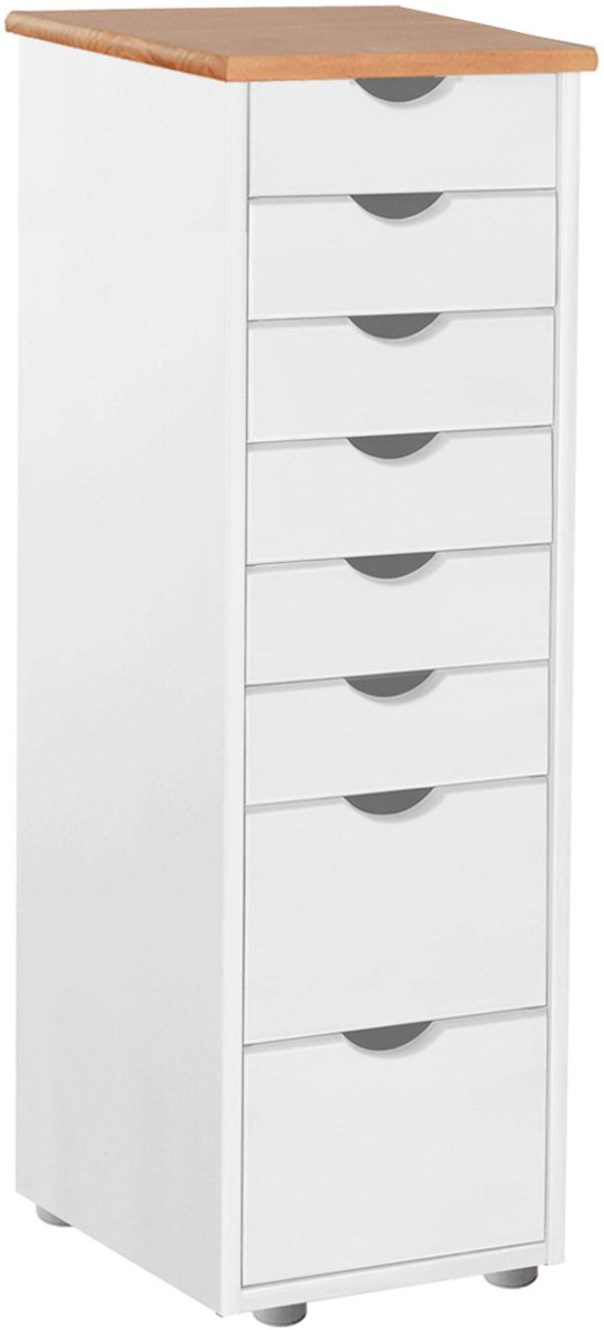 Notio Living Gava - Commode met 8 Laden in Grenen Wit en Natuur (102 x 34 x 39 cm)