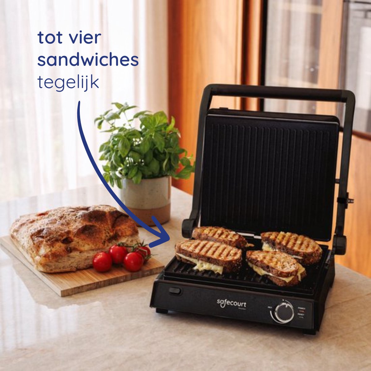 Safecourt Kitchen Tosti apparaat – Paninigrill en Tosti ijzer – Uitneembare PFAS-vrije platen & vaatwasserbestendig – Groot grilloppervlak – snel warm (2000W) – Contactgrill — cadeau in Kookcadeaus - foto 4