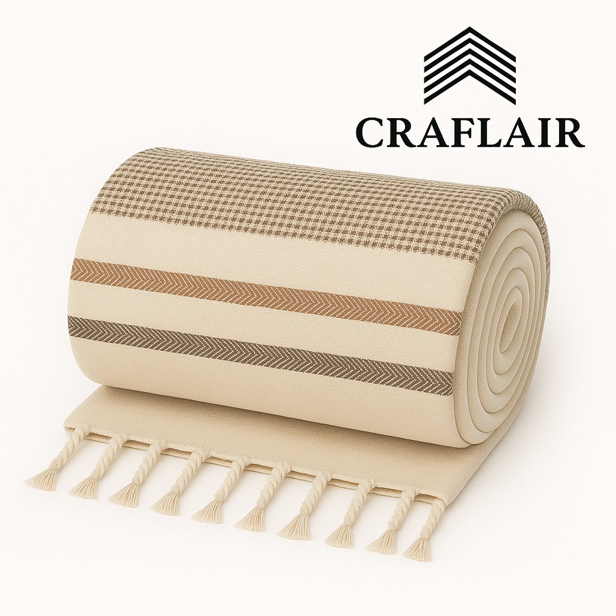 CRAFLAIR Hamamdoek Urban Dune – 100x200cm – Luxe Fouta – 100% Katoen – Snel Droog – Strand | Sauna | Spa – Taupe / Crème