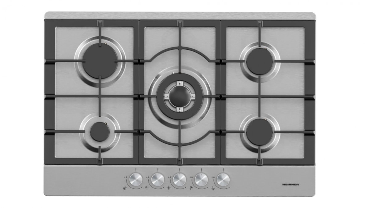Heinner HBH-M705IWFIX Inbouw Gaskookplaat 75 cm – 5 Branders – Wok – Gietijzeren Pannendragers – Elektronische Ontsteking – Veiligheidsbeveiliging – RVS – 5 Jaar Garantie