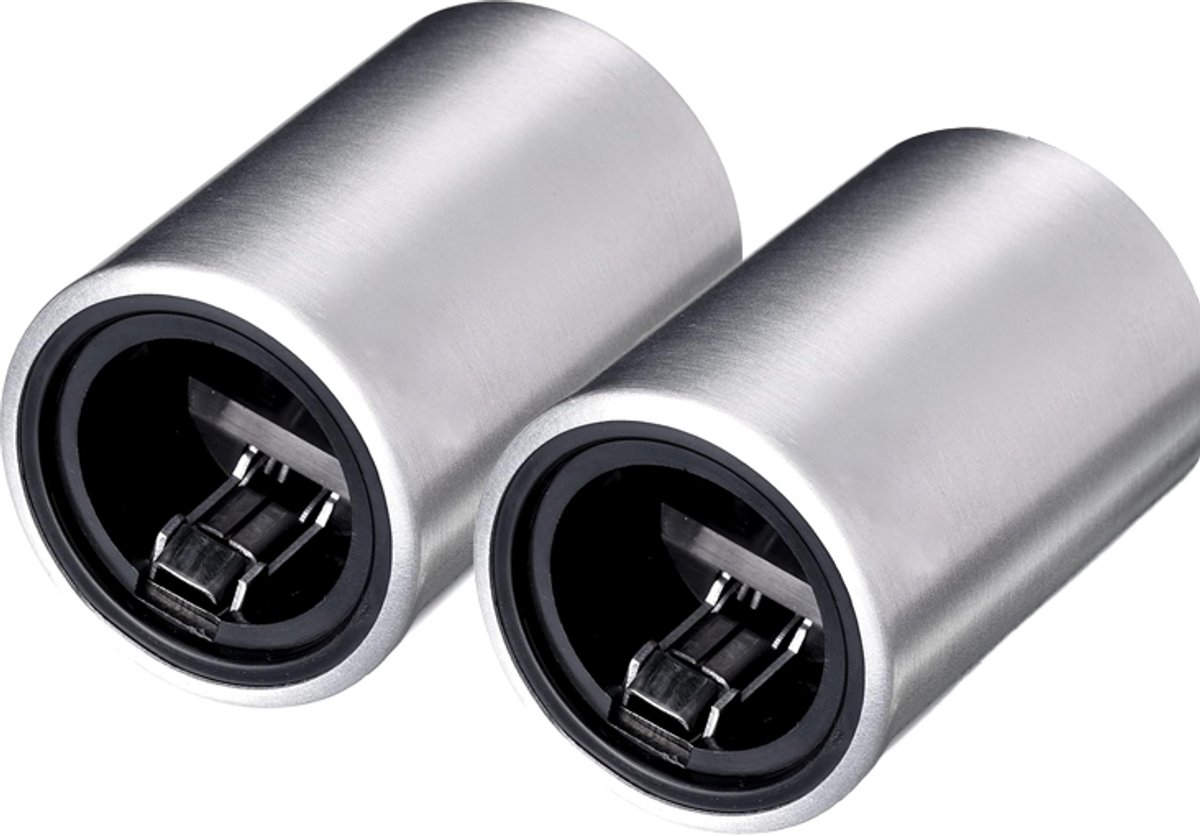 Automatische kurkentrekker - voor kroonkurken - geborsteld aluminium - Push&Pull - 2 stuks - zilver
