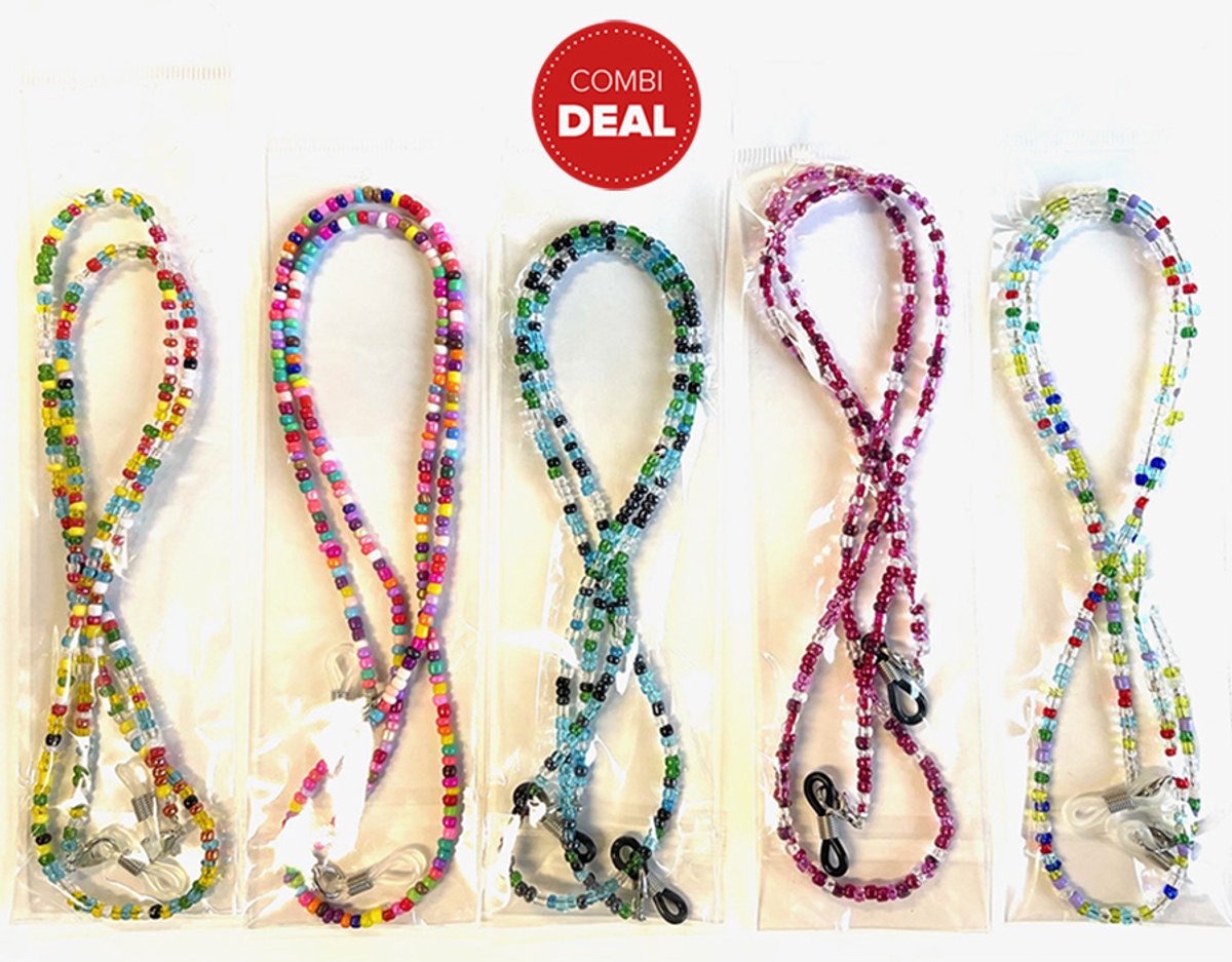 Actie4you® - Brilkoord – Verstelbaar - Lichtgewicht – Kralen - Brillenkoord - Combi DEAL - 5 Kleuren