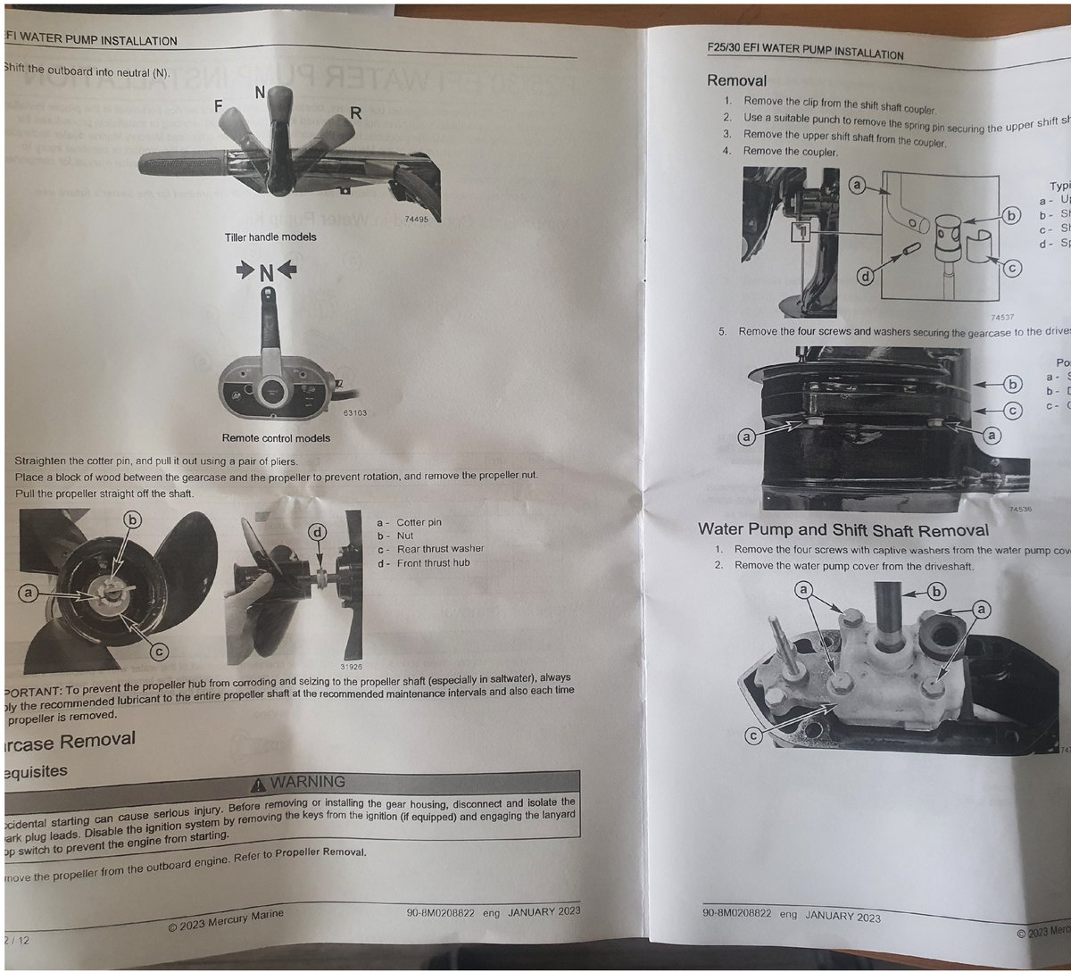Mercury Waterpomp Kit 25 / 30 HP EFI (8M0199643) met installatie instructies.