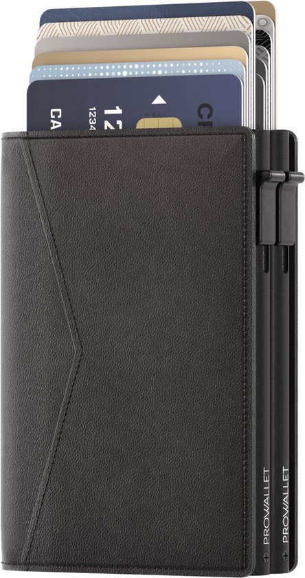 Prowallet Double – Noir – Porte-cartes RFID pour 14 cartes et billets – Portefeuille avec porte-cartes coulissant – Pour hommes et femmes – Livré dans un coffret cadeau de luxe
