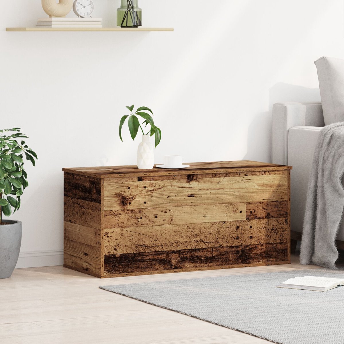 vidaXL - Opslagdoos - met - opslag - Oud - hout - 100 - x - 42 - x - 46 - cm - Bewerkt - hout