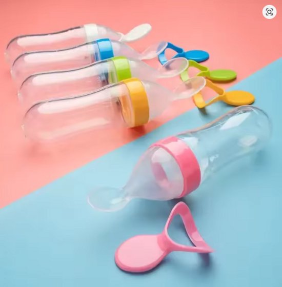 Babyfles Met Lepel- Zachte Lepel- 80ML- Roze -Siliconen- Knijpfles- Lepelfles- Babyshower- Baby Vriendelijk- Baby Cadeau van STUDI.OLUTION — afbeelding 2