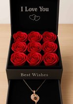 ''OP=OP'' Sieradendoos met Zilveren Liefdes ketting en Eeuwige Roos - Moederdag- Geschenkset - Valentijn Cadeau - Valentijnsdag - VerjaardagsdagCadeau - Giftbox - 100 Talen I Love YOU - Liefde - Love - Anniversary - Ketting Dames