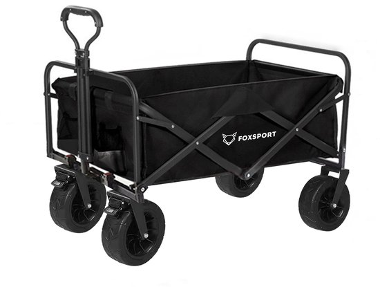 FOXSPORT Bolderkar 8 inch - Incl. Campingtafel Zwart - Camping trolley - Wagen Draagbare - Outdoor aanhangwagen - Picknick en Bbq - Bolderwagen met Duwstang - Tot 100kg Draagvermogen - Zwart van Fox — afbeelding 2