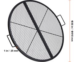 X-Marks Grillrooster voor Vuurplaats, 91,4 cm, Opvouwbaar Rond Grillrooster, Robuuste Kampvuur-BBQ-Grill van Staal met Handvat en X-Draadsteun, Draagbaar Kampeerkeukengerei voor Buitenfeesten, Zwart
