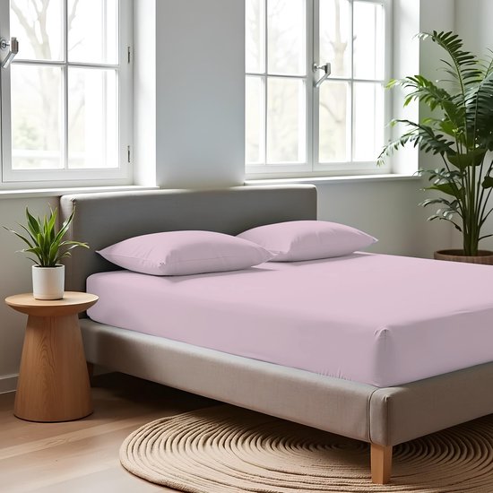 Saphira Luxe Hoeslaken Thee Roze – 100% Geweven Katoen – 360° Stretch – Perfecte Pasvorm – Ademend & Zacht – 160x200cm+30 – Voor Boxspring Matras