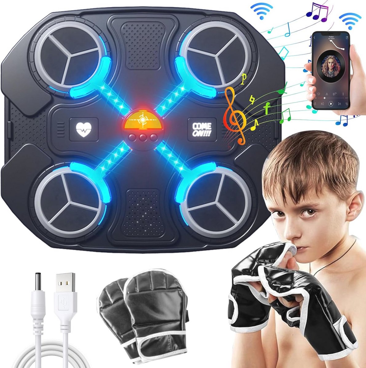 Muziek Boksmachine voor Kinderen - Wandgemonteerde Trainingsmachine met Bluetooth en LED Lichten