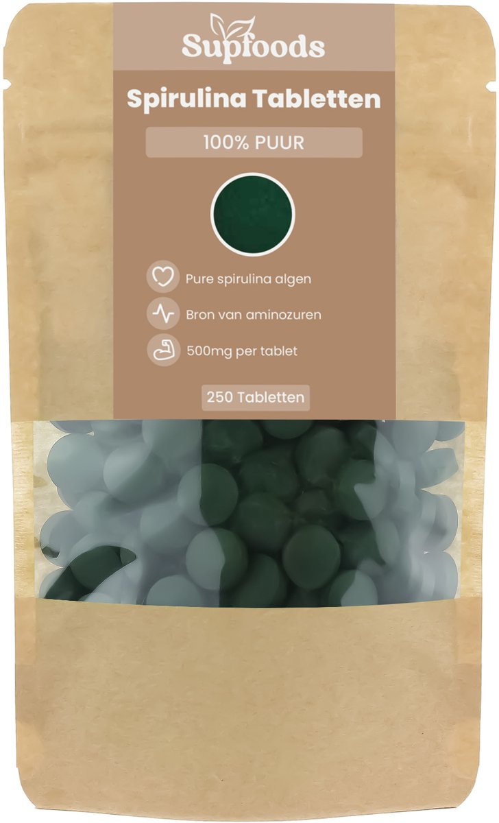 Goedkoopste Spirulina Tabletten 100 Puur – 250 Tabletten - Spirulina Tabletten 500mg - Rijk aan Eiwitten en Natuurlijke Voedingsstoffen - Alternatief voor Spirulina Poeder