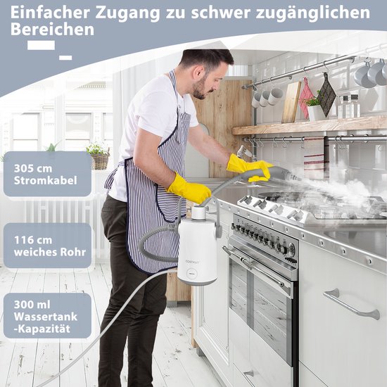 COSTWAY Handstoomreiniger 1000 W en 300 ml watercapaciteit en 10 accessoiresets Steamshot Steam Cleaner stoomreiniger voor alles tapijten ramen bekleding badkamer grijs van Costway — afbeelding 4