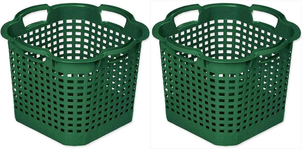 2x tuinmand groen 25 L oogstmand 40cm draaibare stapelmand bladmand kunststof mand multifunctionele mand opbergmand fruitmand aardappelmand