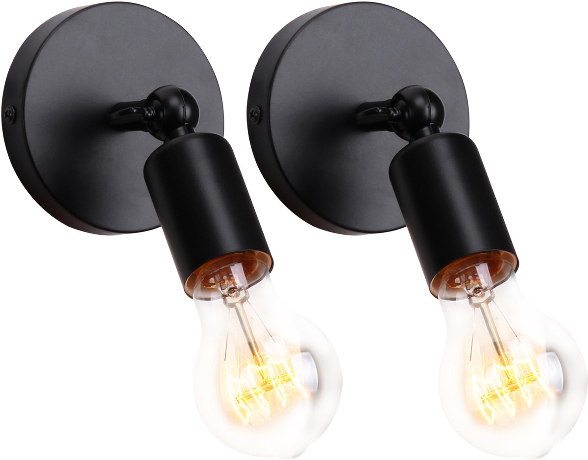 2 Stuks Vintage Wandlamp Verstelbaar Industriële Binnenwandlamp voor Slaapkamer Woonkamer Trap Zwart