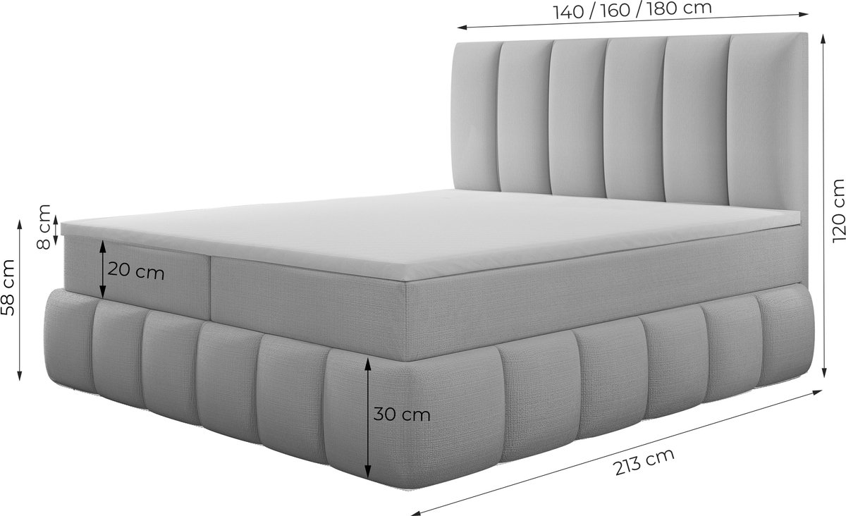 Meuba Home - Bali Boxspring - Grijs - 160x200 - Cremona Stof - afbeelding 2