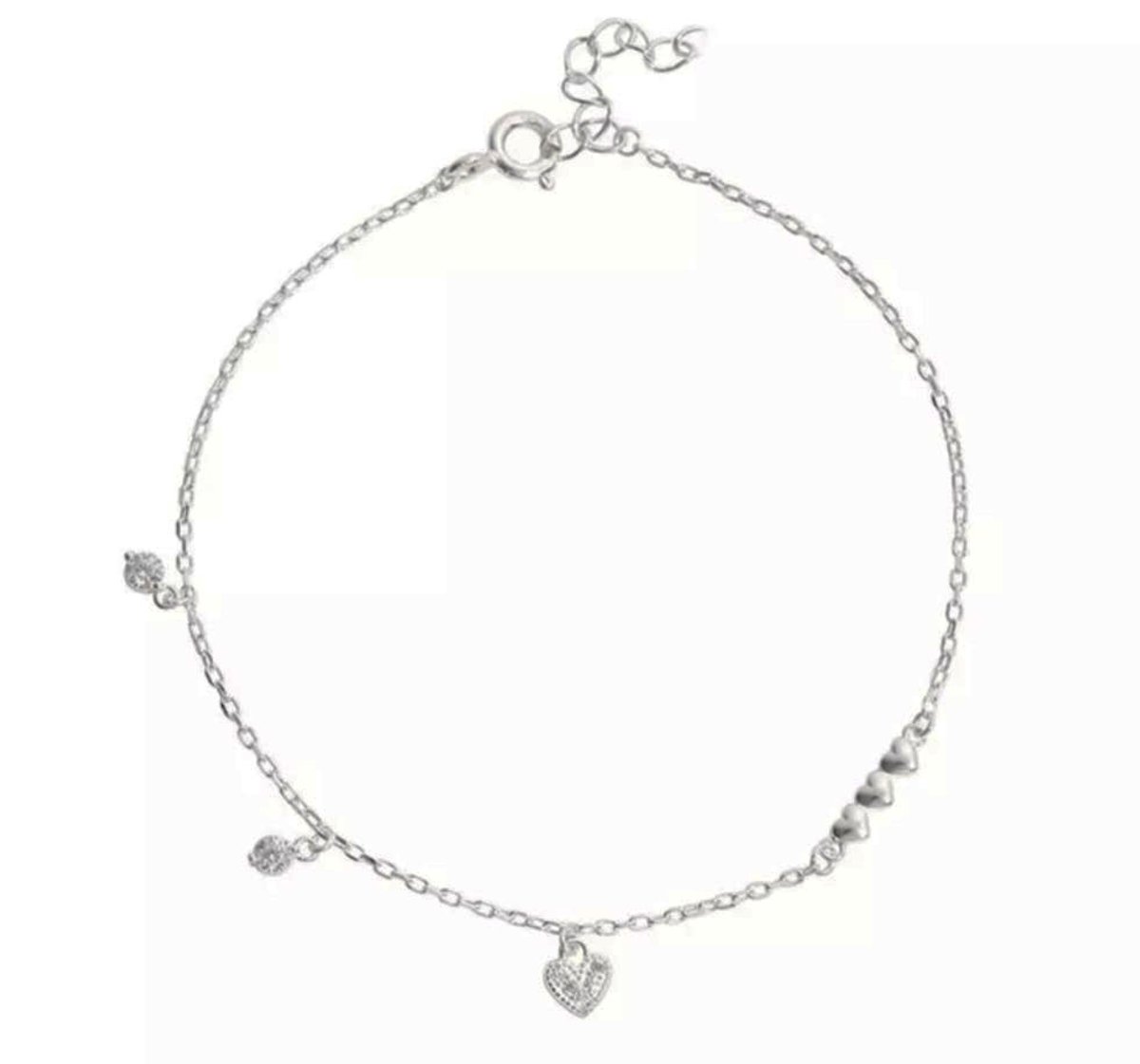Armband Meisje- Diamant Bedelarmbandje Meisjes- Armband met Hartjes- Armband Zilver 952 Sterling-Kind LiLaLove