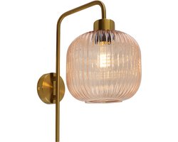 Olucia - CHARLOIS - Wandlamp - Roze / Messing - Vorm: Rond