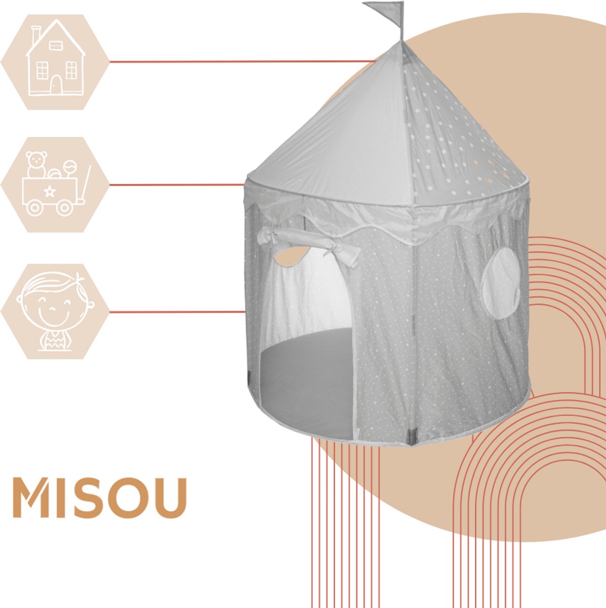 MISOU Pop Up Speeltent voor Kinderen - Kindertent Voor Jongens - Geschikt voor Binnen & Buiten - 120x120x160cm - Speelhuisje Kind - LILY Blauw — afbeelding 6