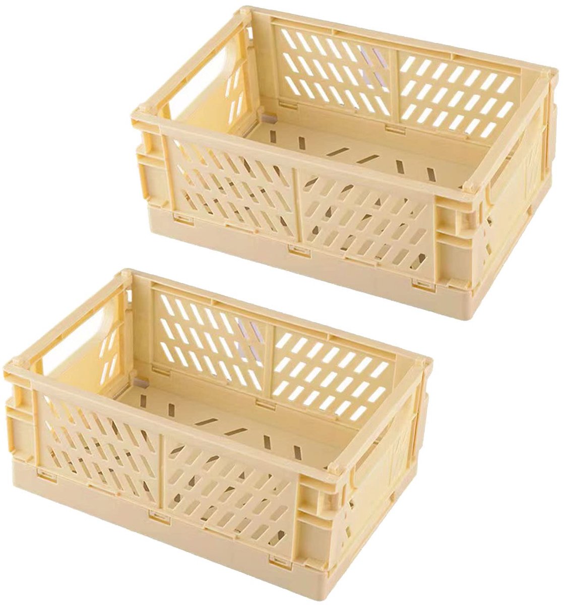Ibenzoa Twee Opvouwbare Opbergdozen, Beige Kunststof, Stabiele Opbergoplossing voor Diverse Ruimtes Geel