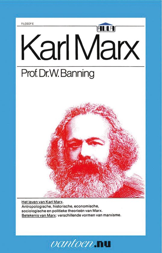 Boek 'Karl Marx' met portret van Karl Marx in rood.