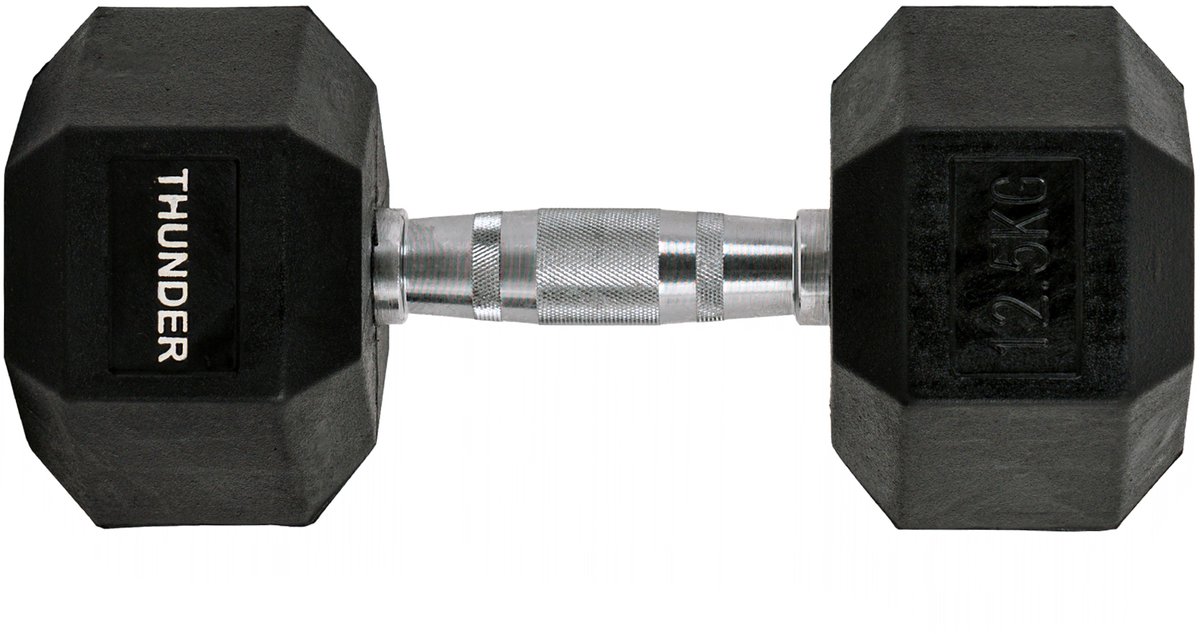 THUNDER® HEXAGONAL-DUMBBELLS-12,5KG Zwarte Rubberen Halter Stalen Kern Voor Krachttraining & Fitness Antislip Duurzaam & Professioneel Per Stuk - Stevige Grip – foto 3