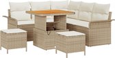 vidaXL - 8-delige - tuinset - met - kussens - in - beige - poly - rattan - en - acaciahout
