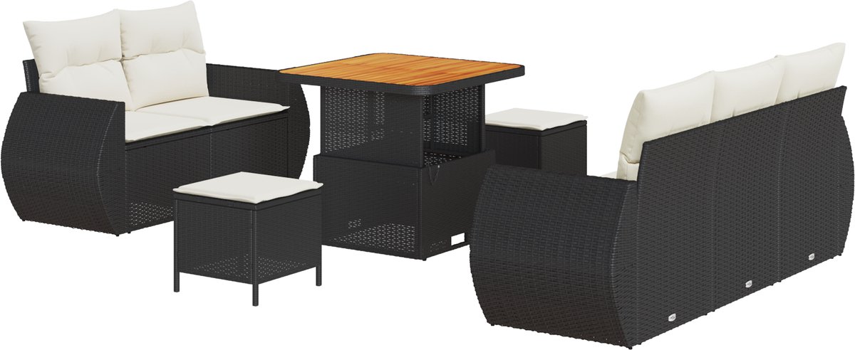 vidaXL - Tuinbank - Set - 8 - pcs - Zwart - poly - rattan