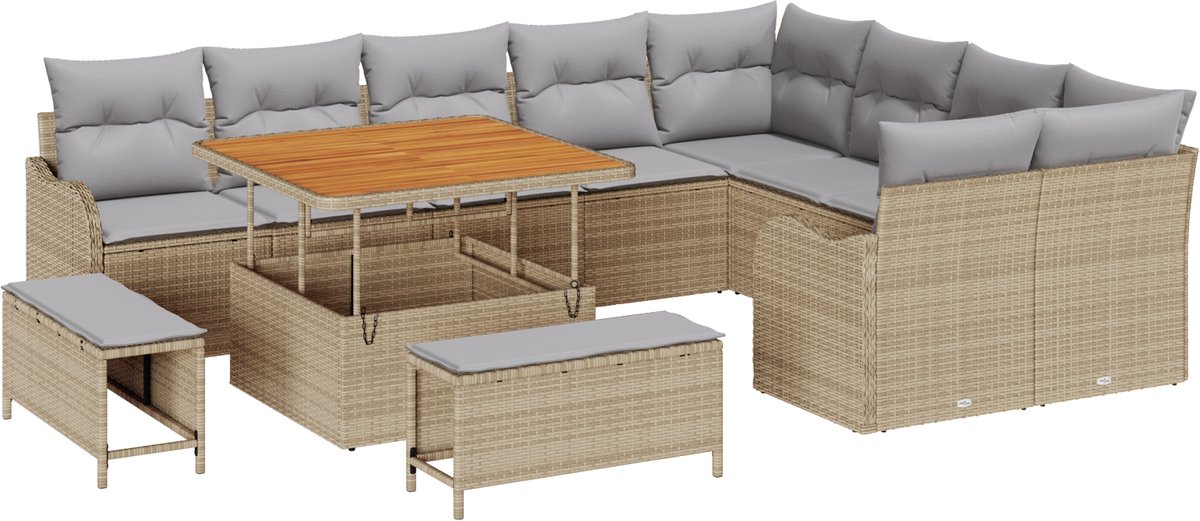 vidaXL - Tuinbank - Set - met - kussen - 12 - pcs - Beige - poly - rattan