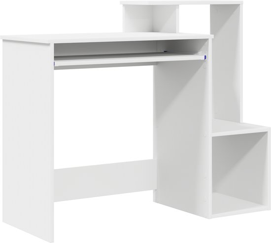 vidaXL - Bureau - met - lade - met - plank - Wit - 106 - x - 41 - x - 88.5 - cm - Bewerkt - hout